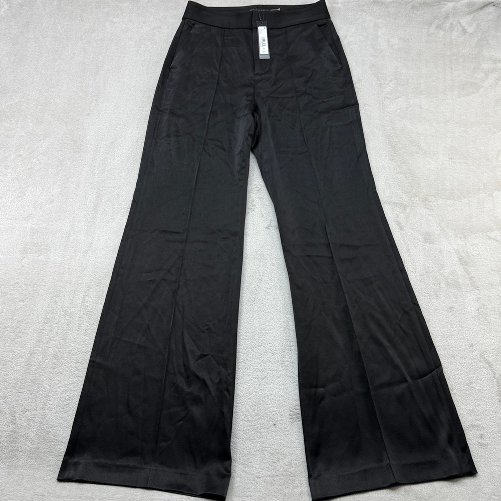 Alice + Olivia Pants Women 6 Black Wide Leg Satin Quiet Luxury Old Money Trouser